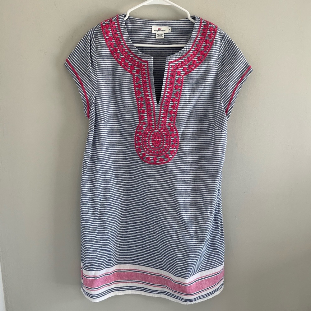 Vineyard Vines Striped Dress with Pink Embroidery